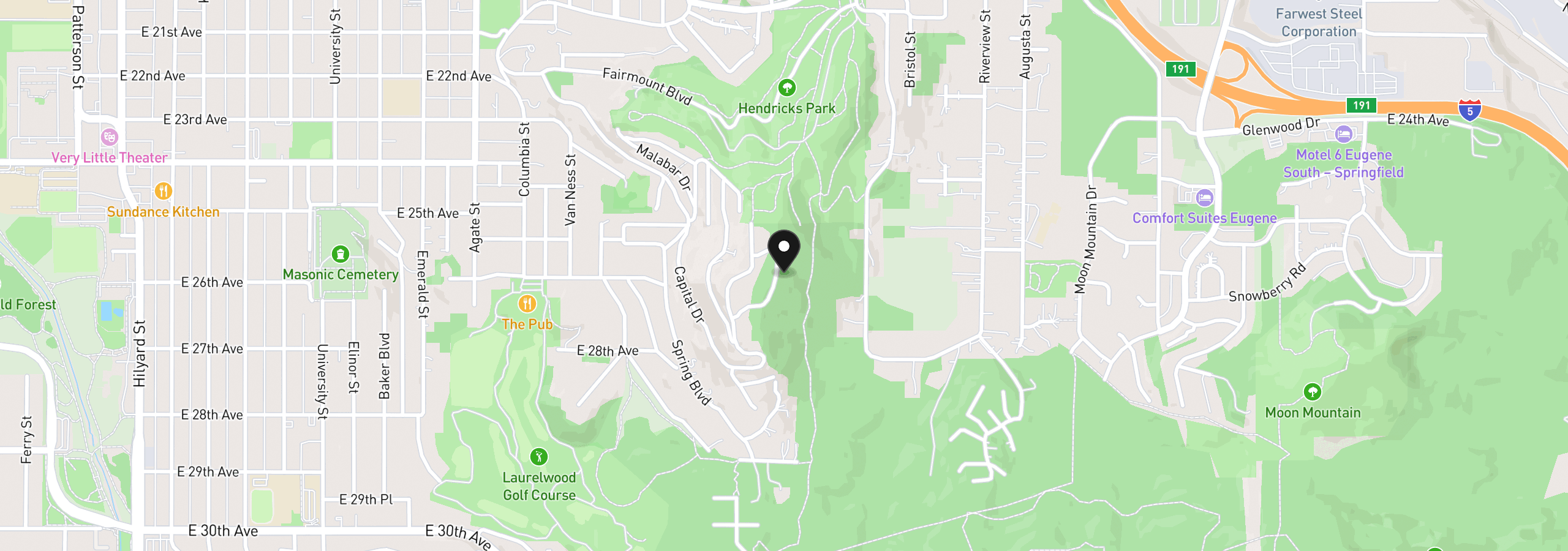 Map showing the location of 2639 Cupola Dr 12, Eugene, OR 97403