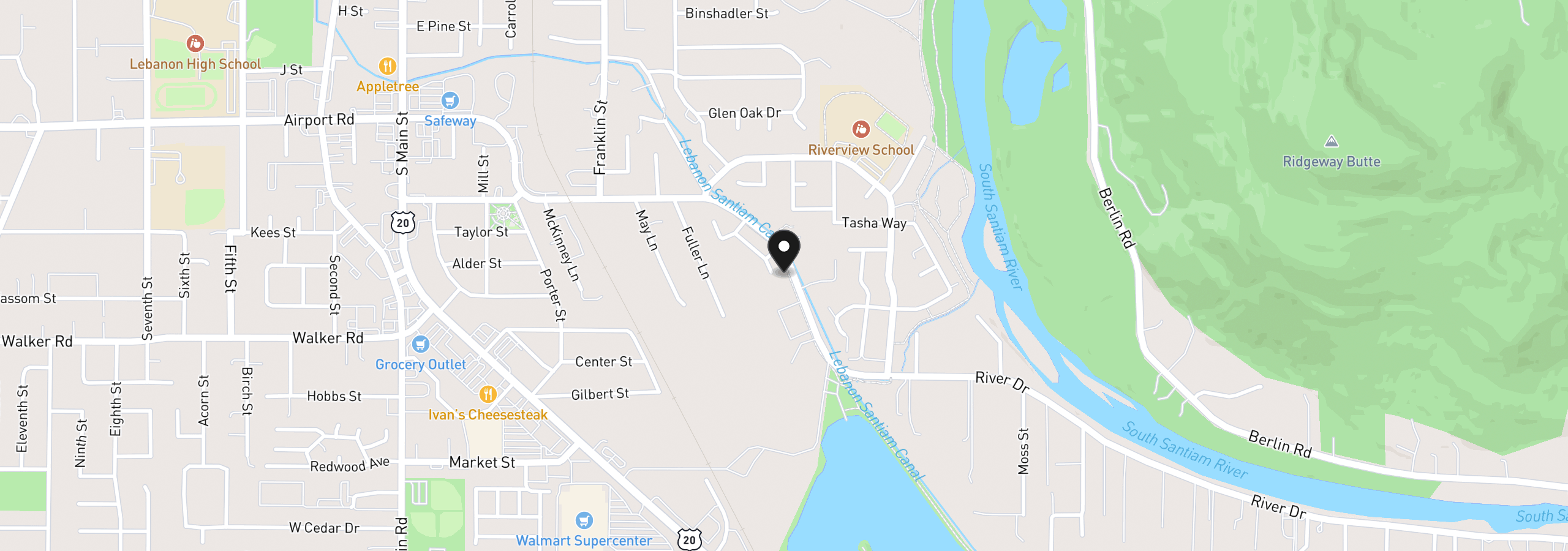 Map showing the location of 2351 Gleanns Way, Lebanon, OR 97355