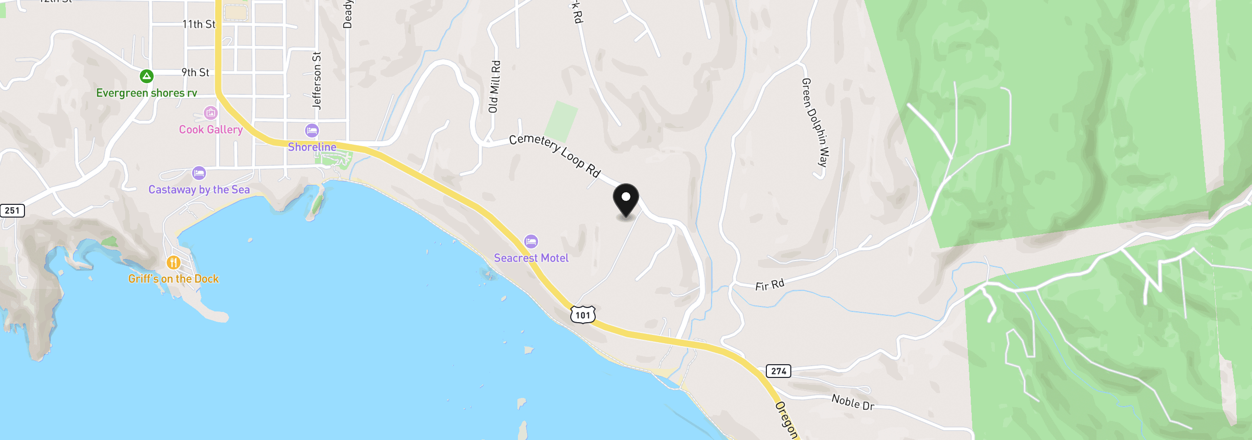 Map showing the location of Hubbard Ln 2, Port Orford, OR 97465