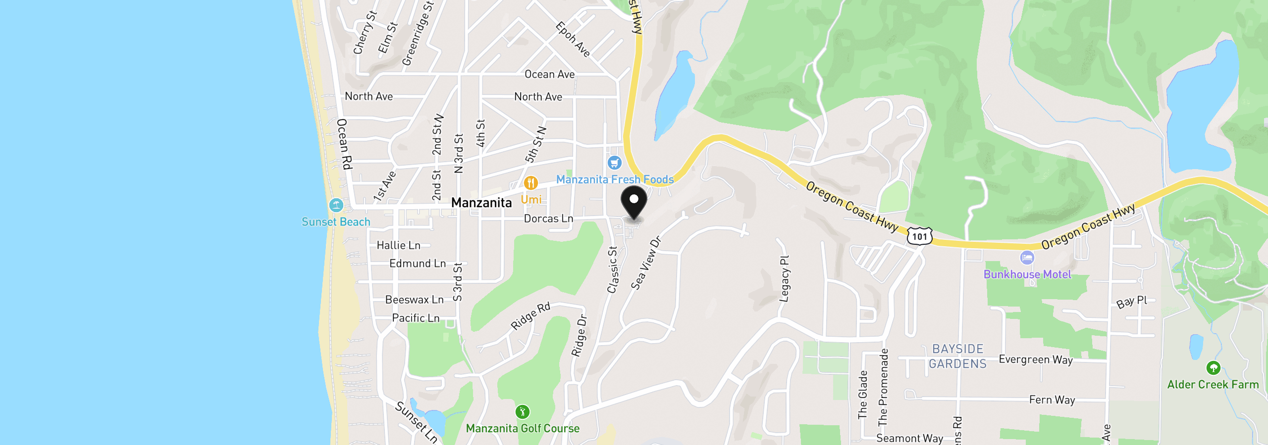 Map showing the location of 754 Dorcas Ln, Manzanita, OR 97130