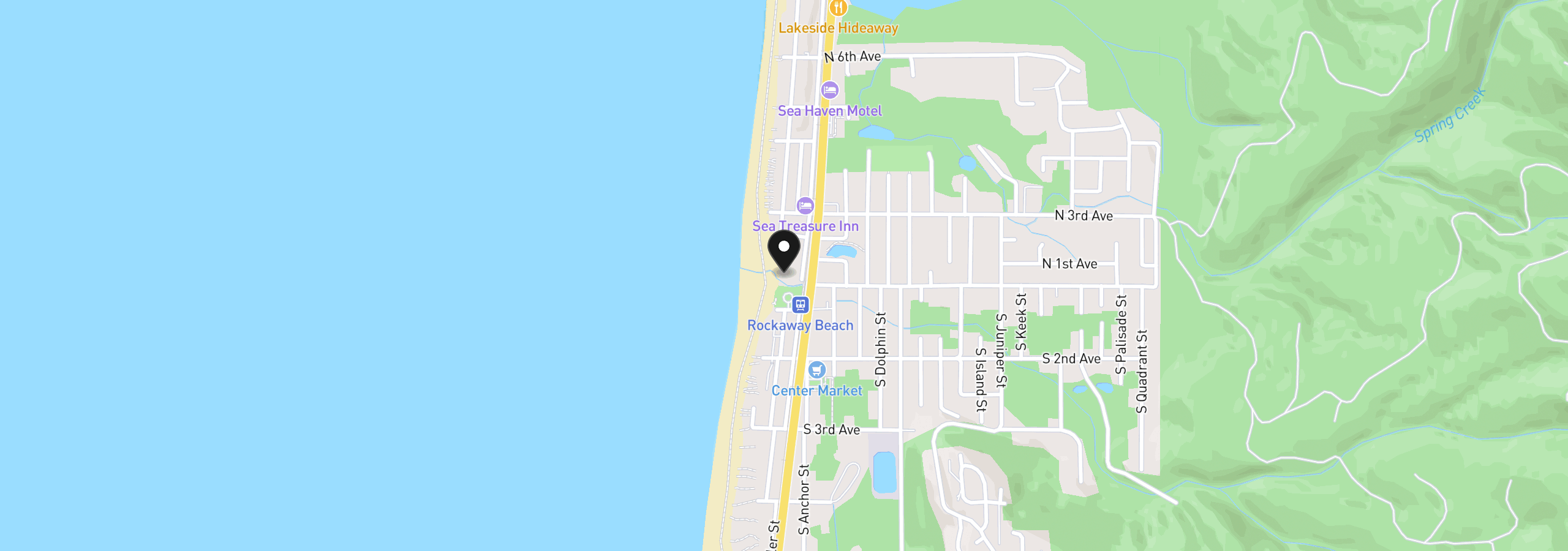 Map showing the location of 115 N Miller St #302, Rockaway Beach, OR 97136