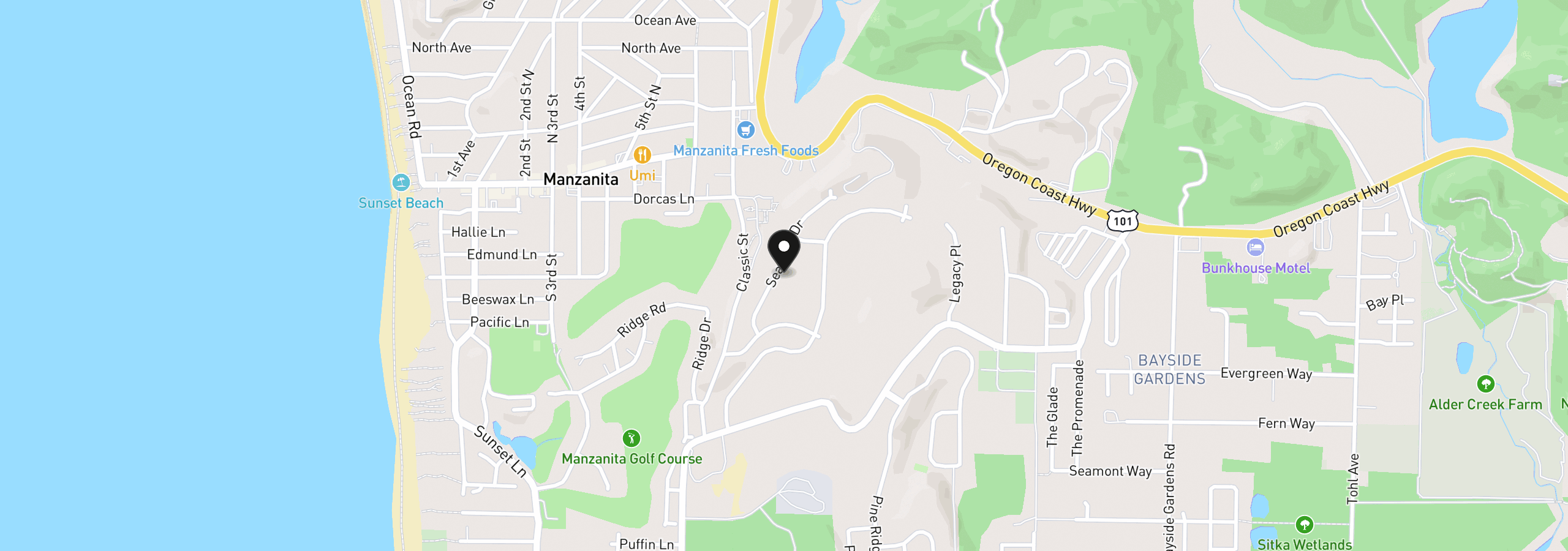 Map showing the location of 526 Sea View Dr 25, Manzanita, OR 97130
