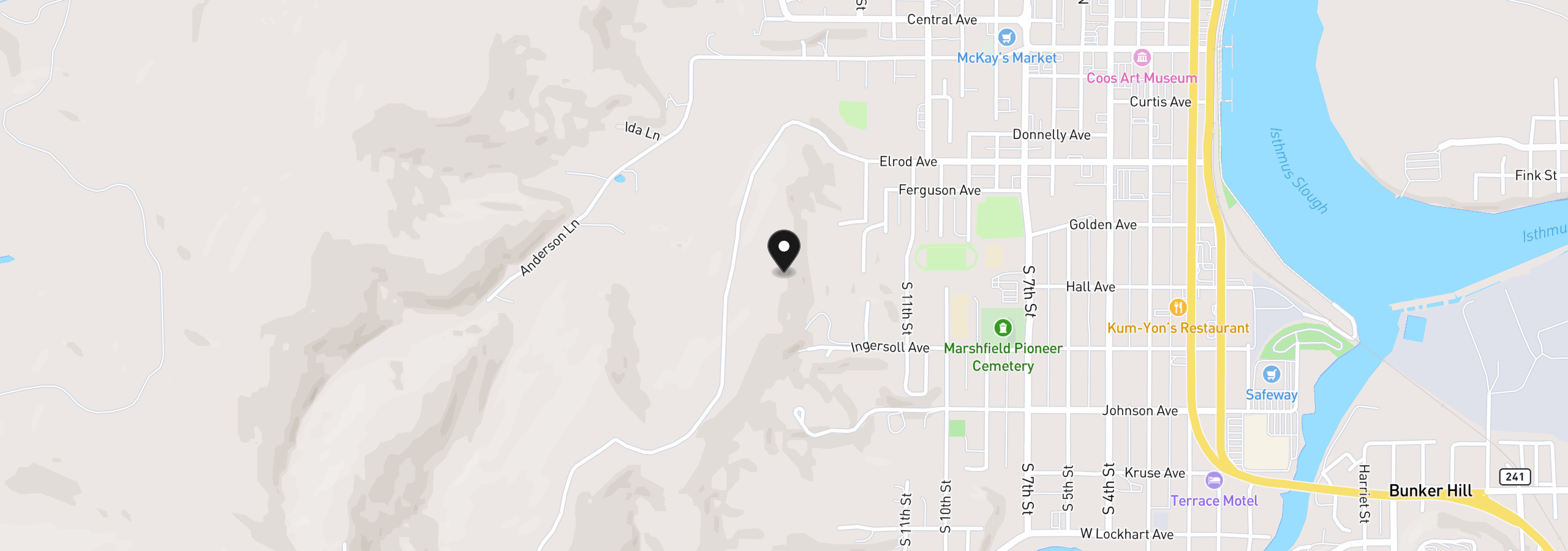 Map showing the location of 0 Ingersoll Ave, Coos Bay, OR 97420