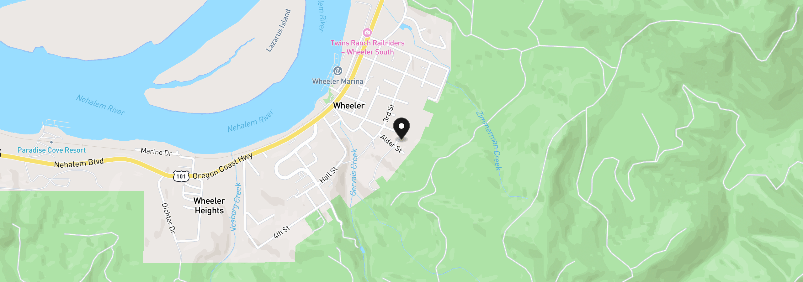 Map showing the location of 400 4th St, Wheeler, OR 97147