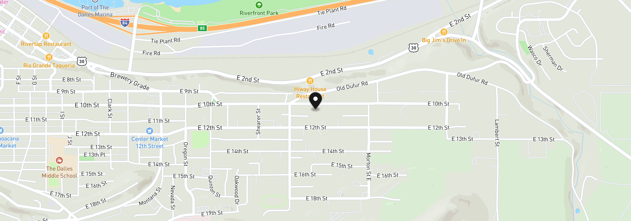 Map showing the location of 2444 E 10th St, The Dalles, OR 97058