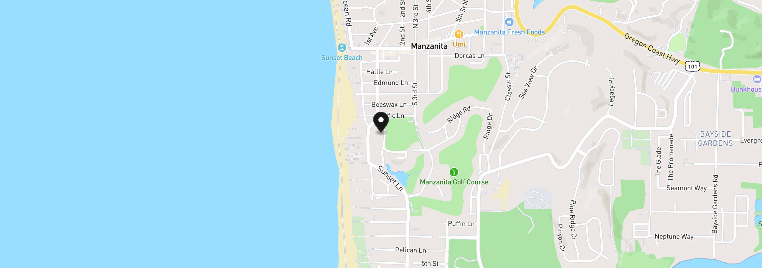 Map showing the location of 777 Carmel Ave, Manzanita, OR 97130
