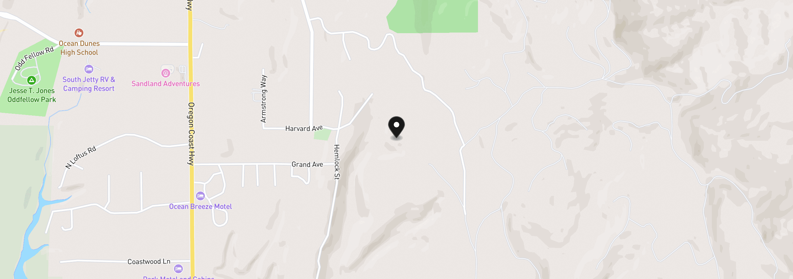 Map showing the location of Grand Ave 500, Florence, OR 97439