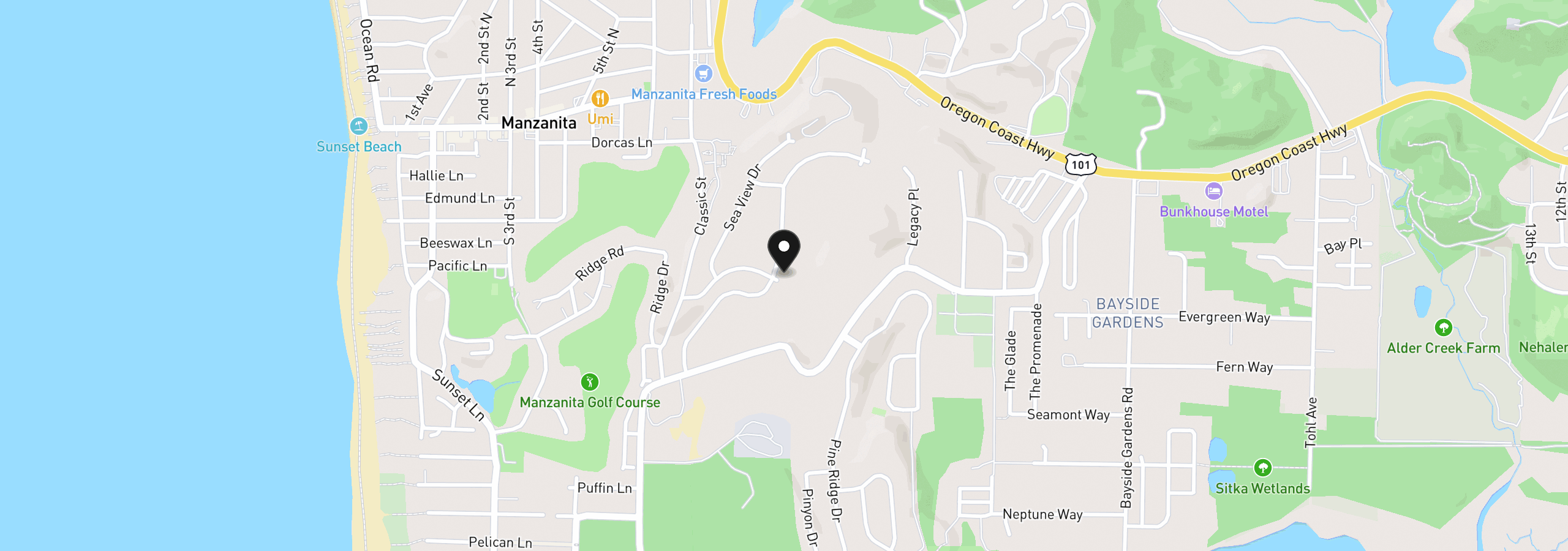 Map showing the location of 568 Meadows Dr, Manzanita, OR 97130