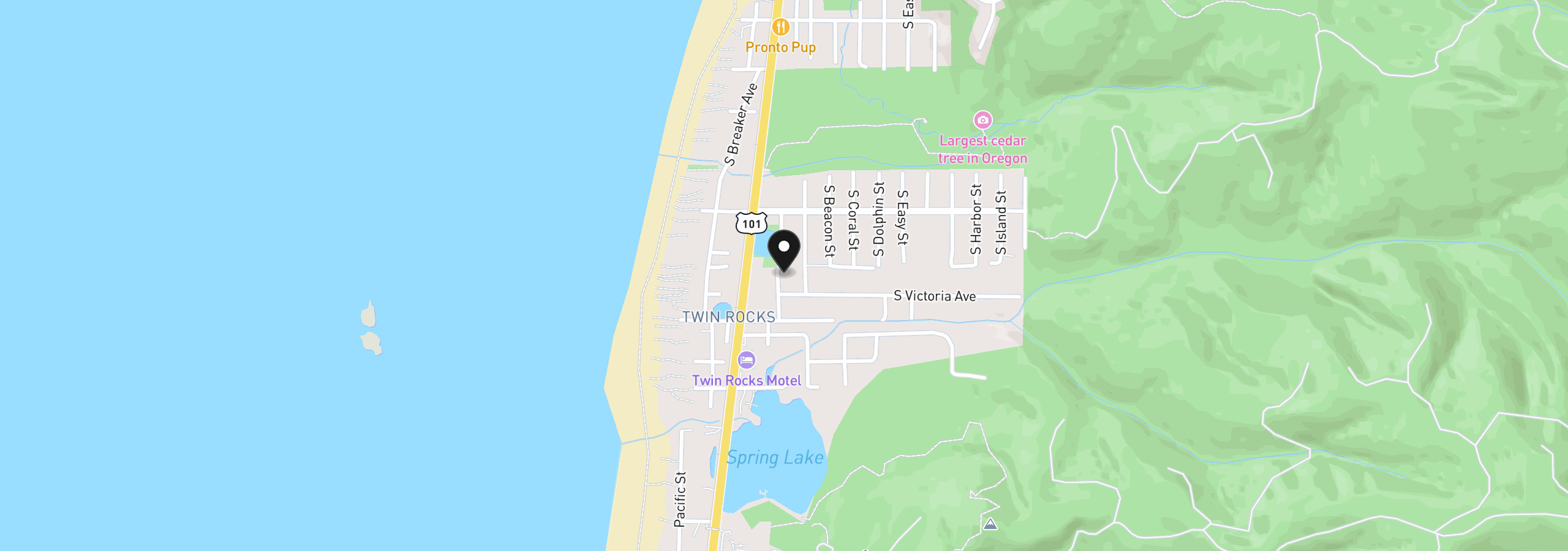Map showing the location of 19475 S First St, Rockaway Beach, OR 97136