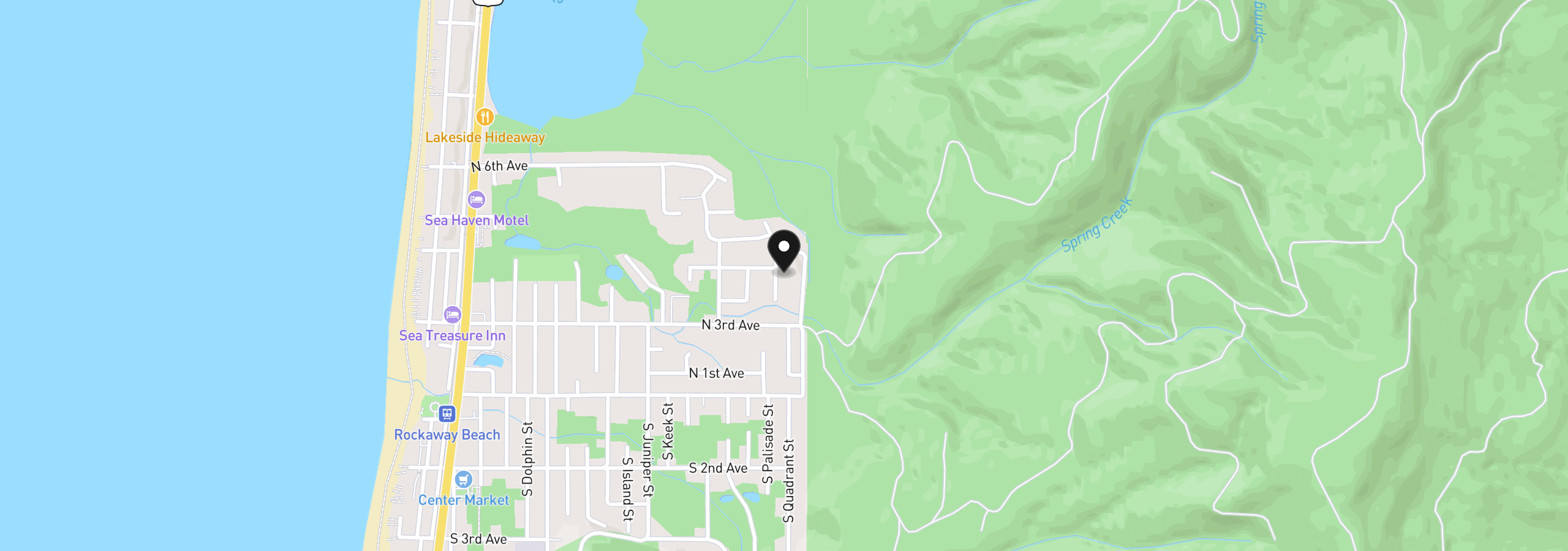 Map showing the location of 360 N Ocean St, Rockaway Beach, OR 97136