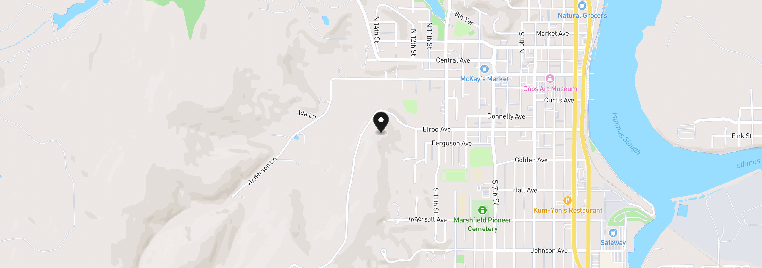 Map showing the location of 0 Elrod Ave, Coos Bay, OR 97420