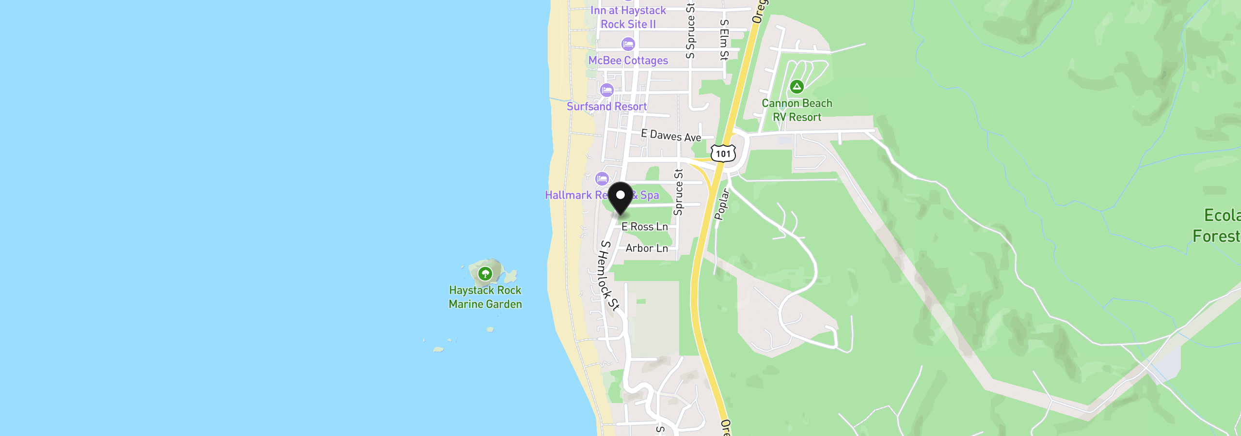 Map showing the location of 1657 S Hemlock, Cannon Beach, OR 97110