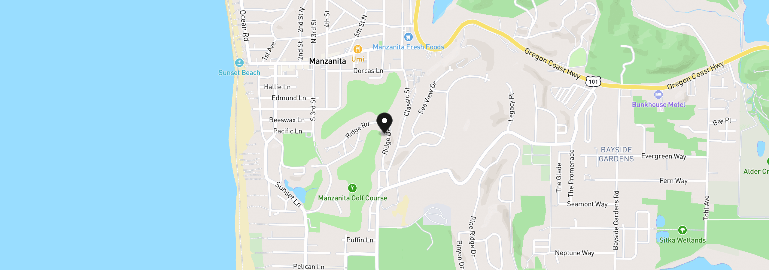 Map showing the location of 547 Ridge Dr, Manzanita, OR 97130