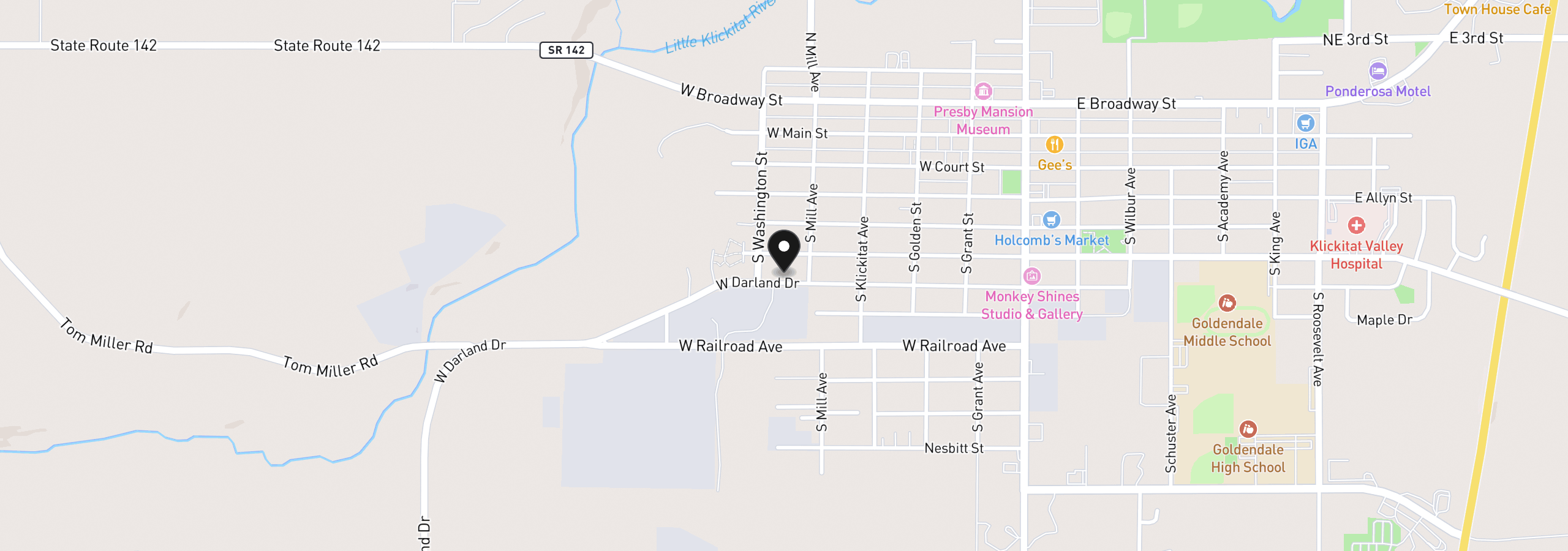 Map showing the location of 531 W Darland Dr, Goldendale, Wa 98620
