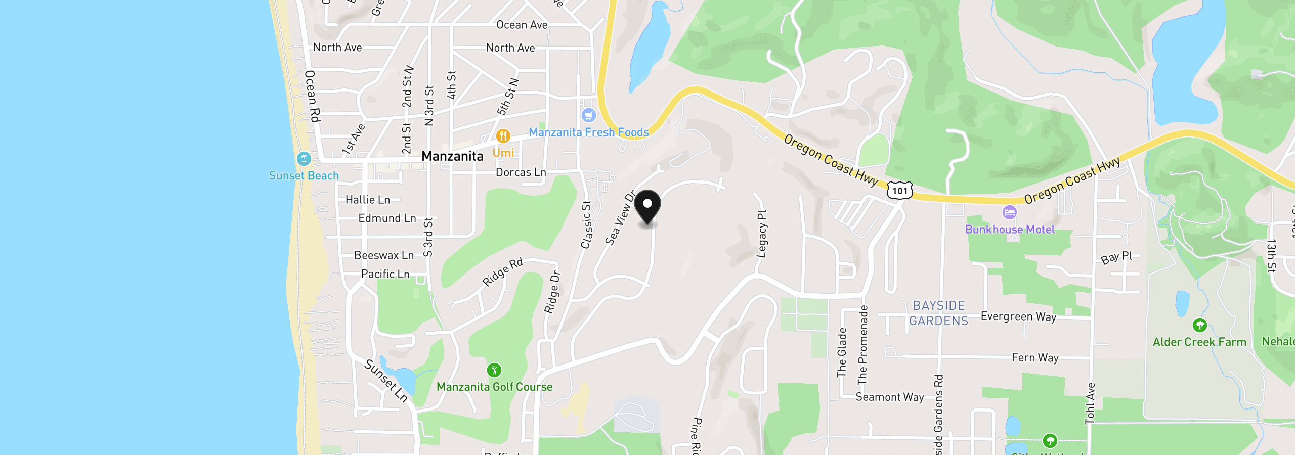 Map showing the location of Meadows Dr. Lot 38, Manzanita, OR 97130
