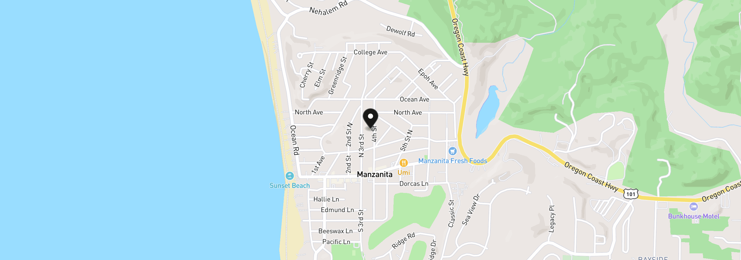 Map showing the location of 465 N 4th St, Manzanita, OR 97130