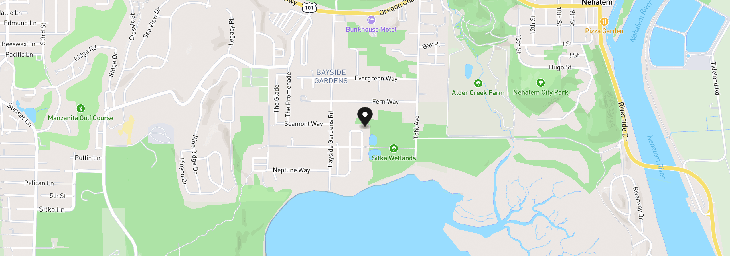 Map showing the location of 34115 Wood Duck Ave, Nehalem, OR 97131