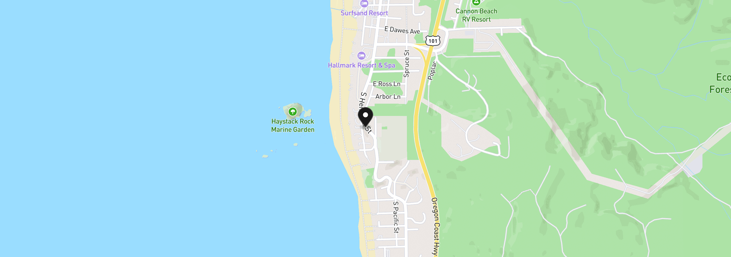 Map showing the location of 1848 S Hemlock St, Cannon Beach, OR 97110