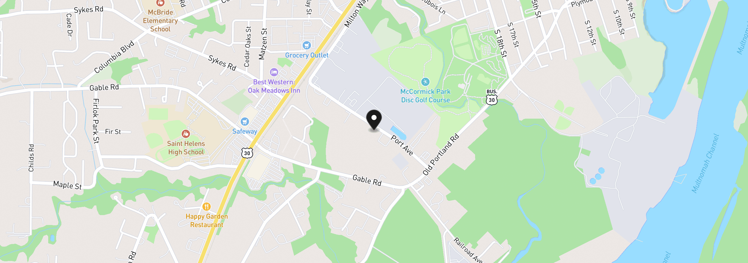 Map showing the location of 0 Port Ave, St. Helens, OR 97051