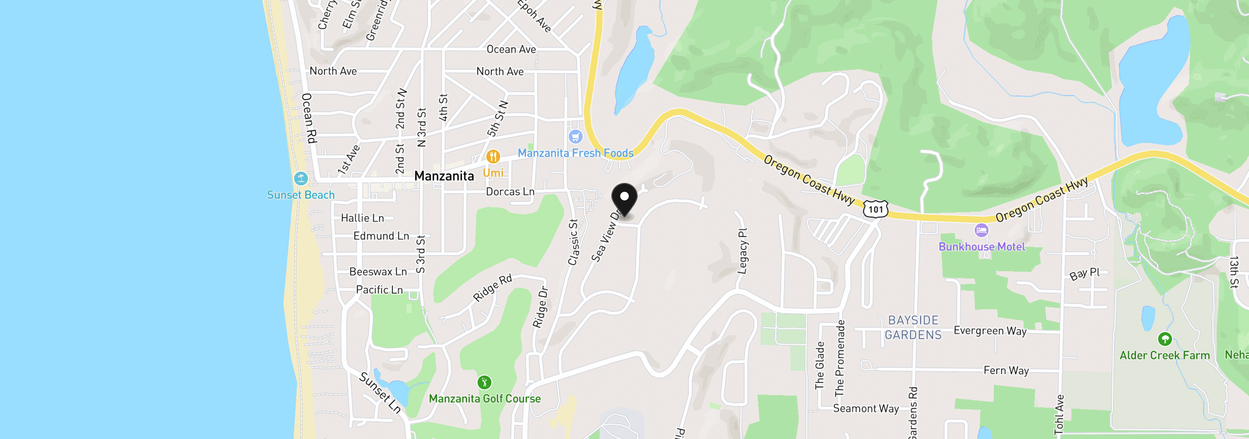 Map showing the location of 77 Meadows drive, Manzanita, OR 97130