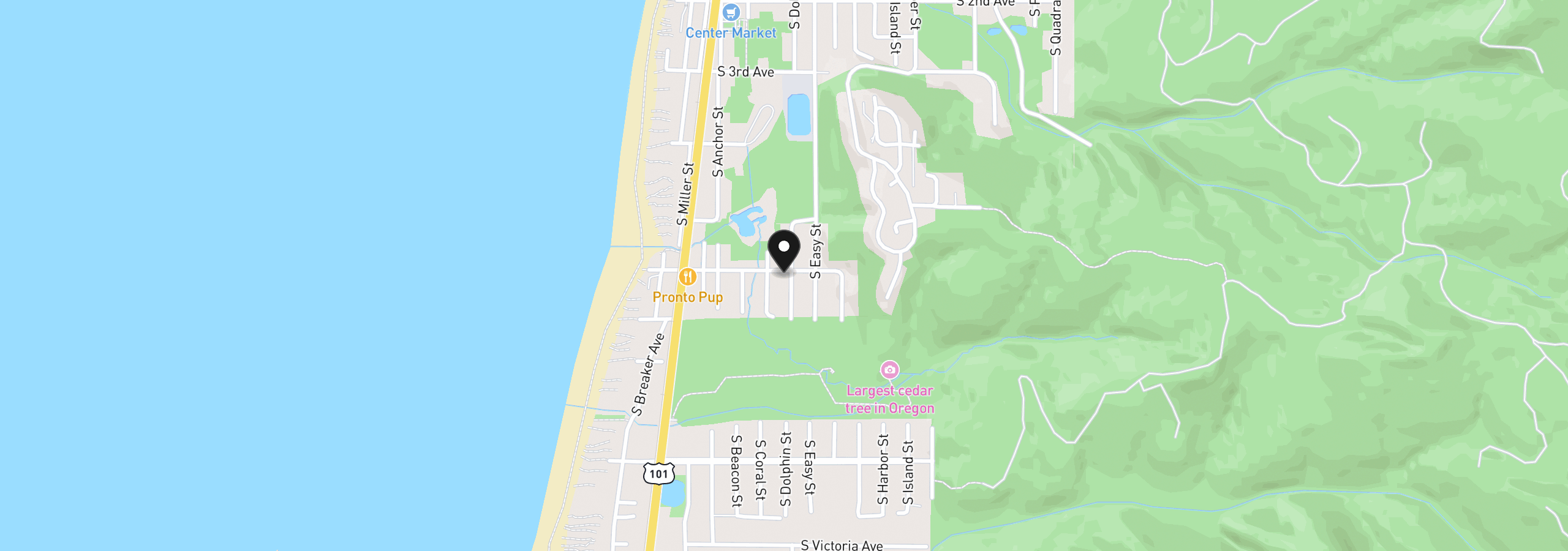 Map showing the location of 605 S Dolphin St, Rockaway Beach, OR 97136