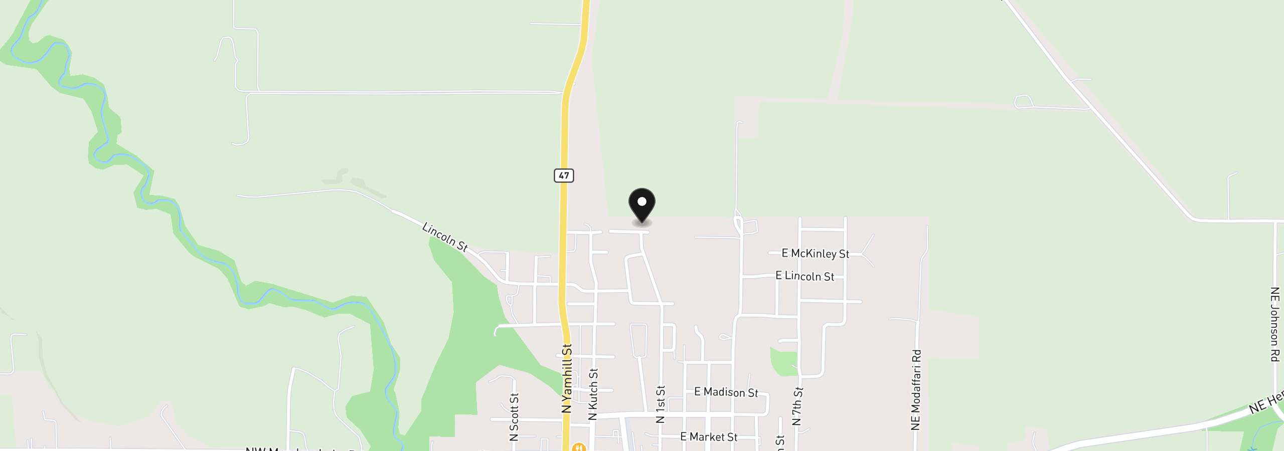 Map showing the location of 197 E Roosevelt St, Carlton, OR 97111