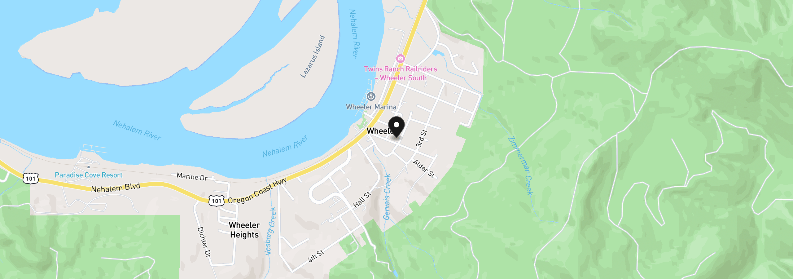 Map showing the location of 2nd St Bk 6, Lot 7-8, Wheeler, OR 97147