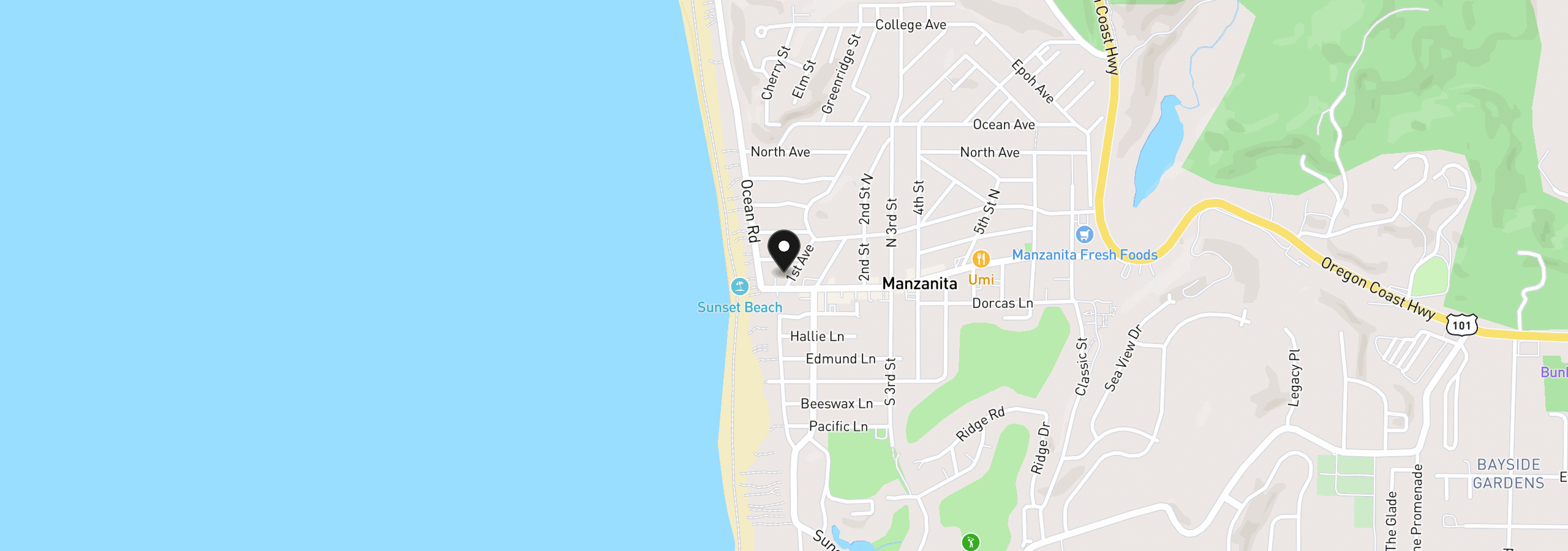 Map showing the location of 111 First St, Manzanita, OR 97130