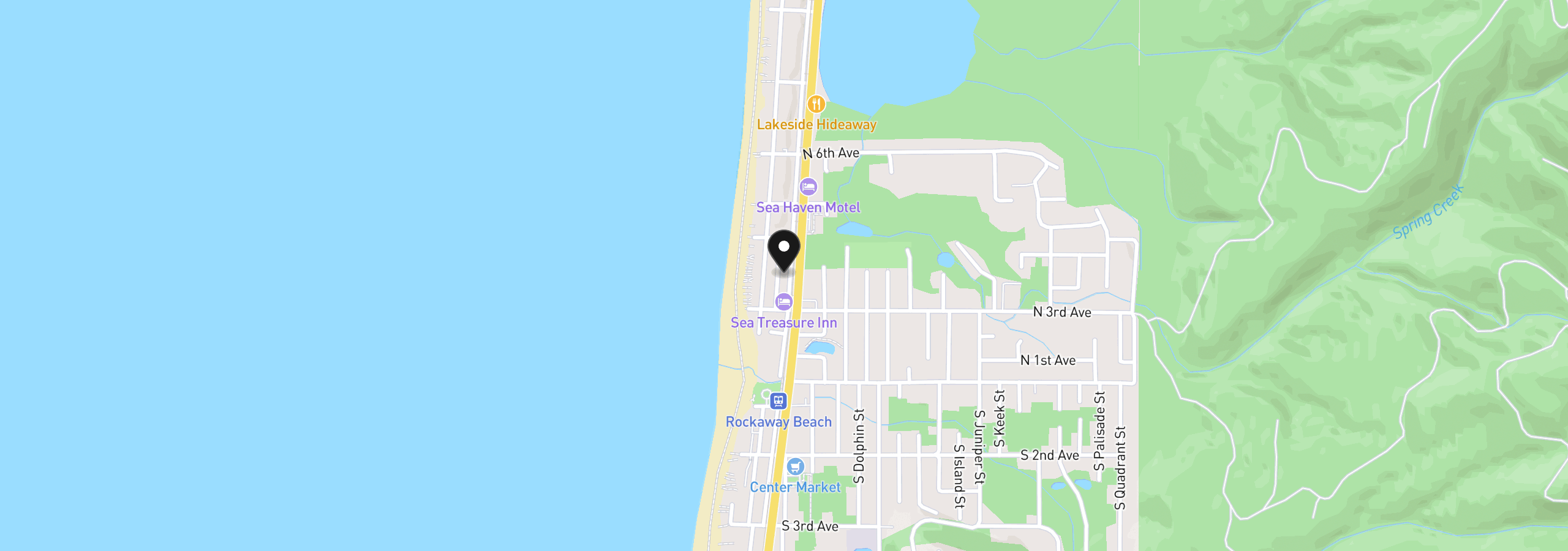 Map showing the location of 345 N Miller St, Rockaway Beach, OR 97136