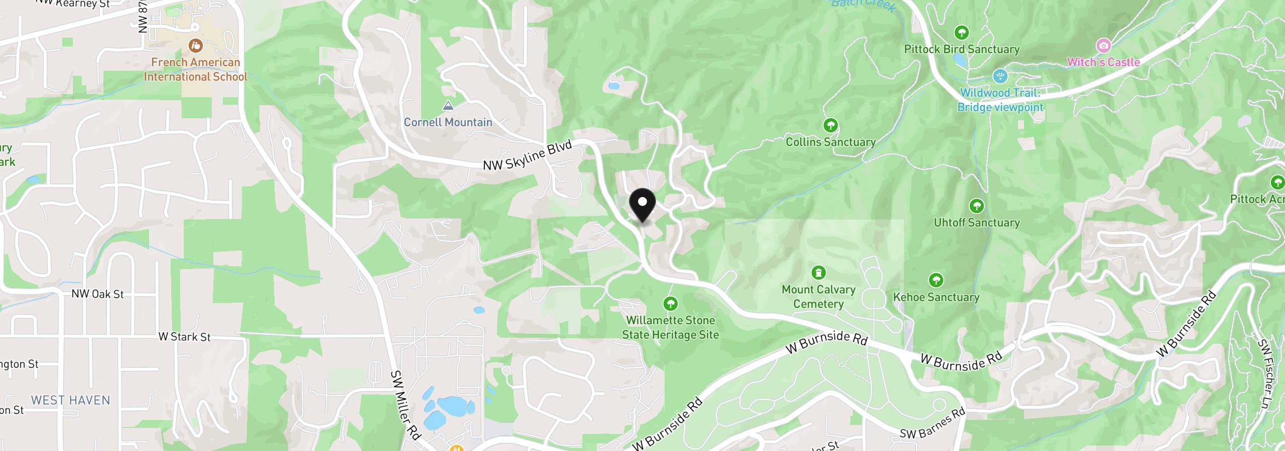 Map showing the location of NW Skyline Blvd, Portland, OR 97210