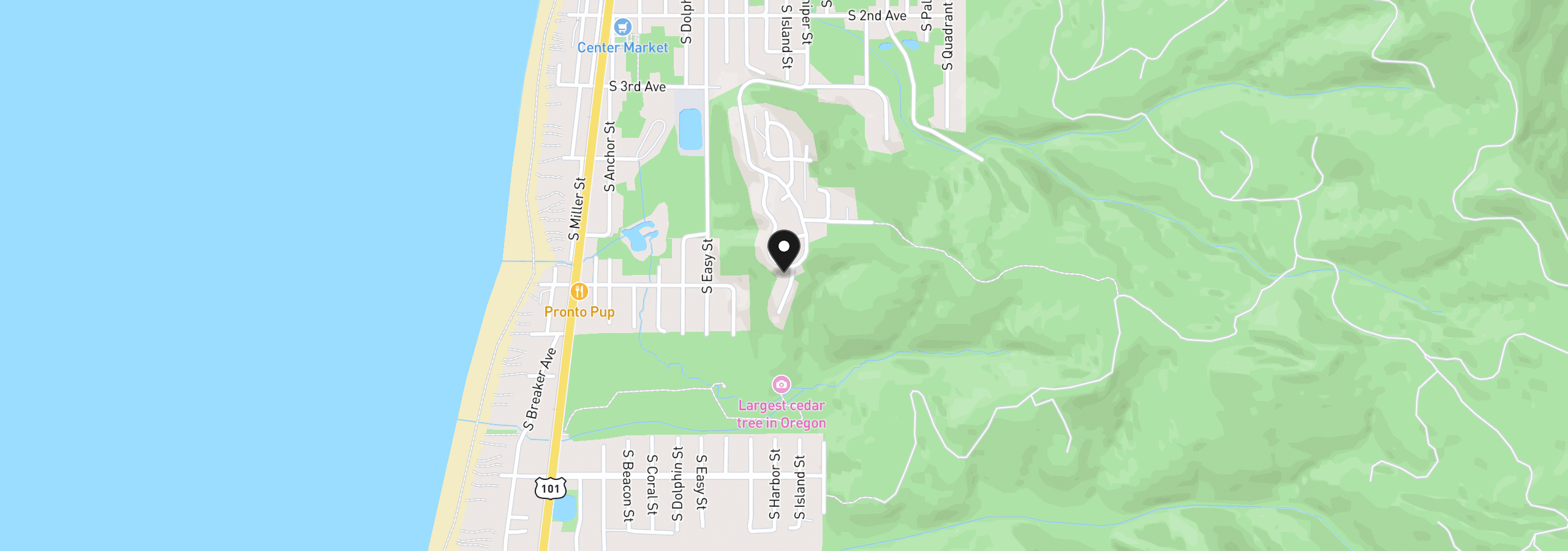 Map showing the location of 601 Pacific View Dr, Rockaway Beach, OR 97136