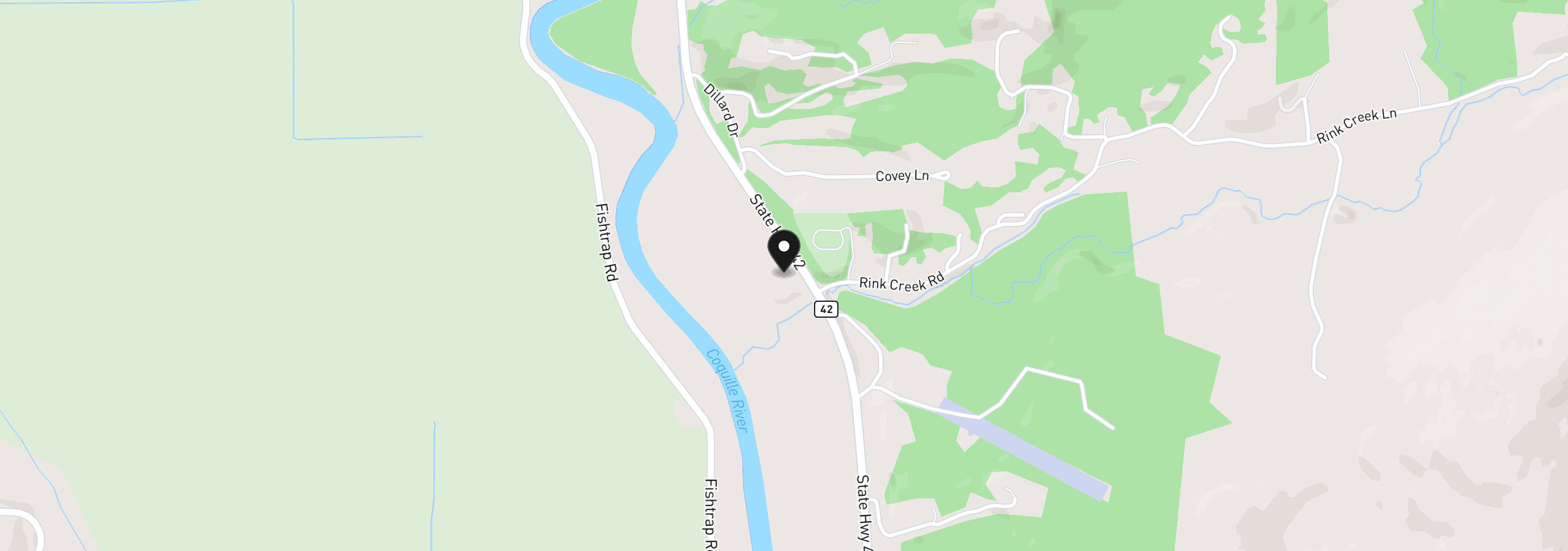 Map showing the location of 99690 Highway 42, Coquille, OR 97423