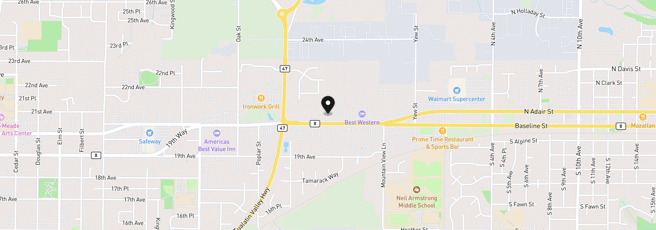 Map showing the location of 3831 Pacific Ave D002, Forest Grove, OR 97116