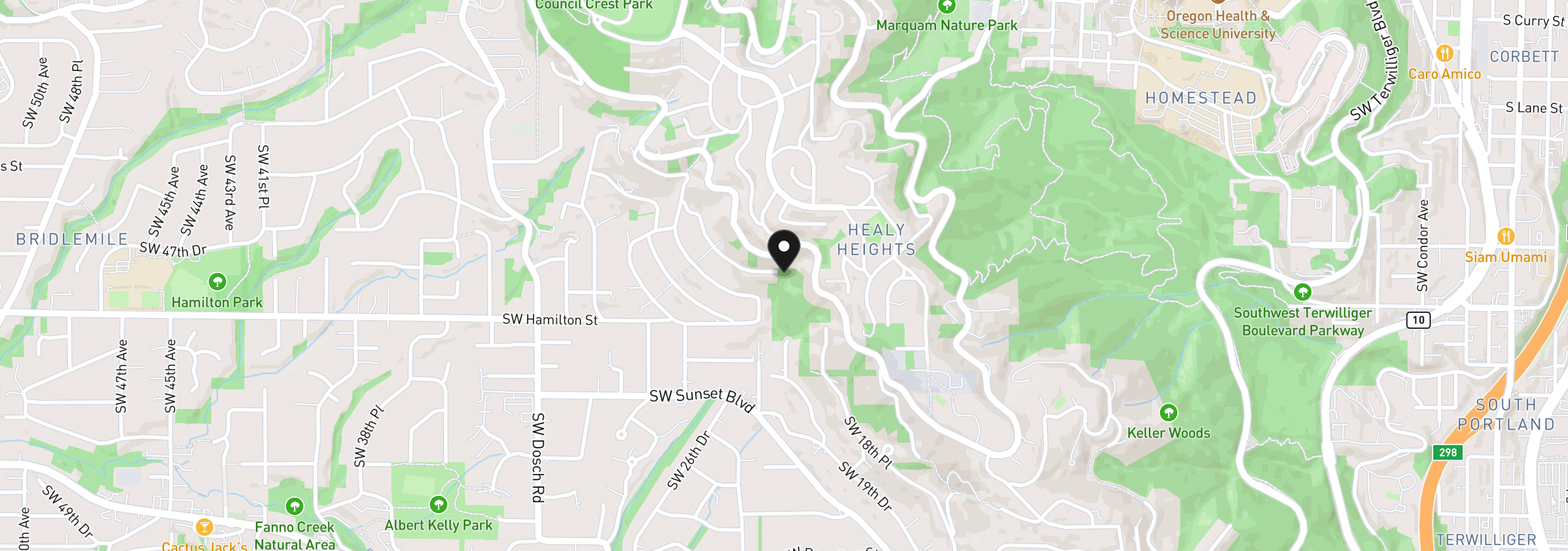 Map showing the location of 4453 SW Melville, Portland, OR 97221
