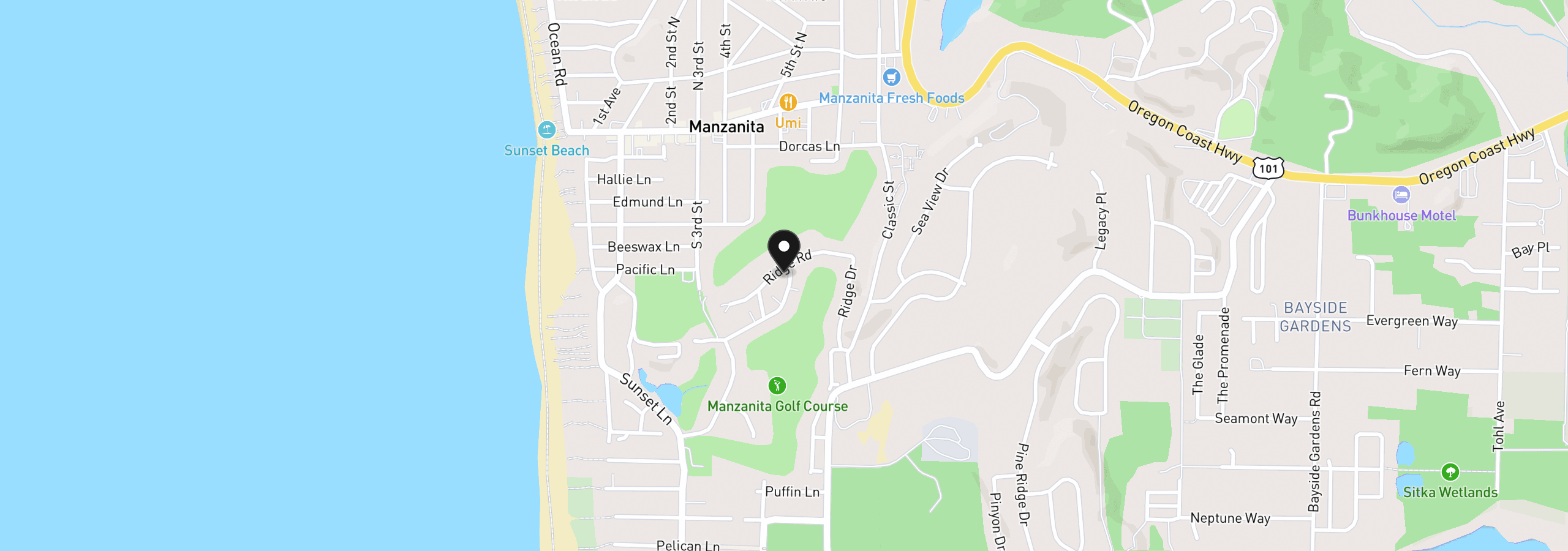Map showing the location of 500 Ridge Rd, Manzanita, OR 97130