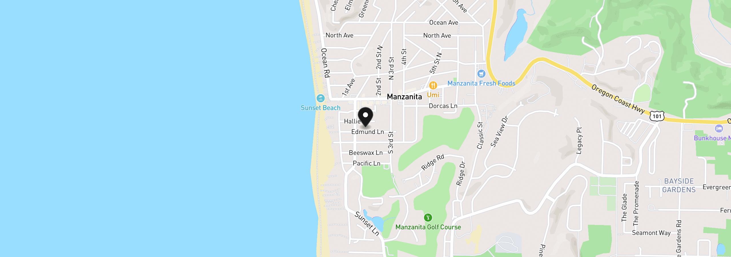 Map showing the location of 157 Edmund Ln, Manzanita, OR 97130