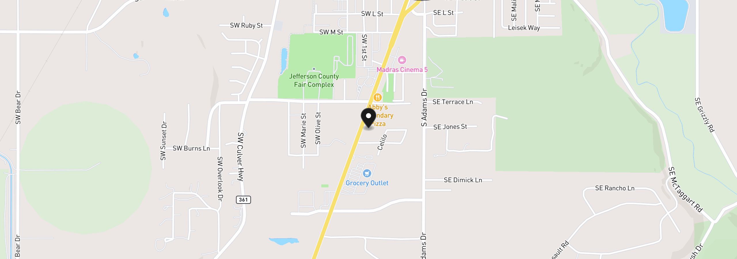 Map showing the location of 00504 SW Us Hwy 97, Madras, OR 97741