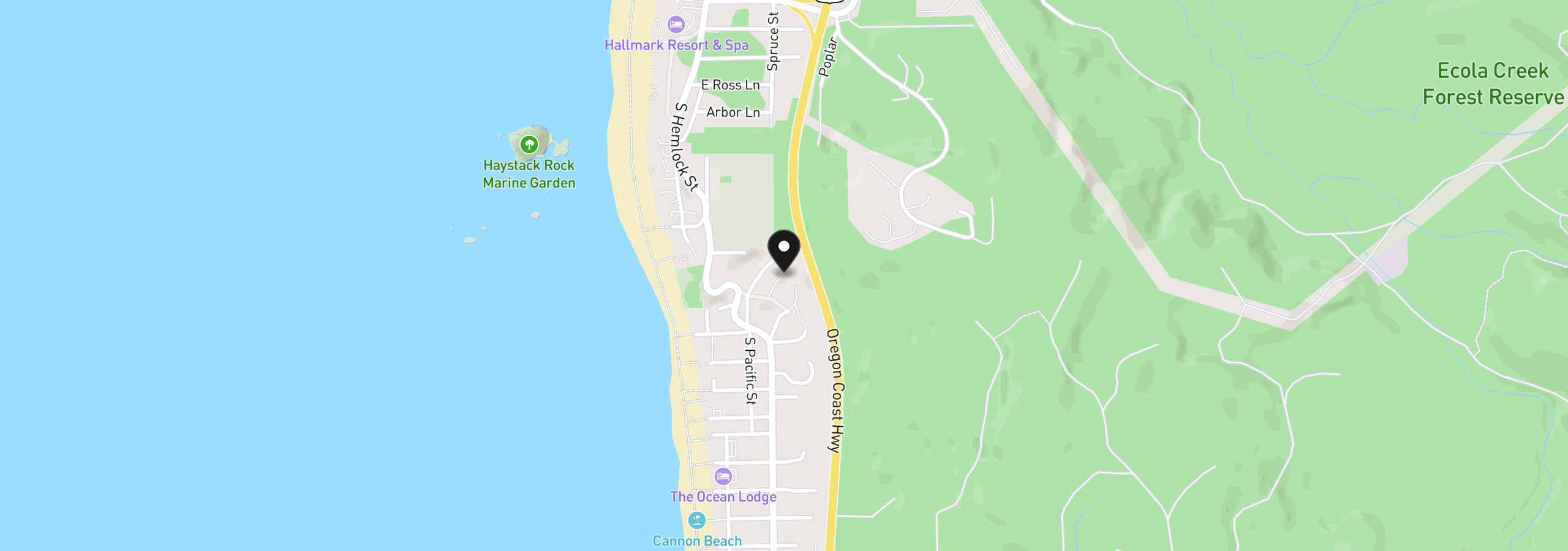 Map showing the location of 238 Vista Del Mar Dr, Cannon Beach, OR 97110