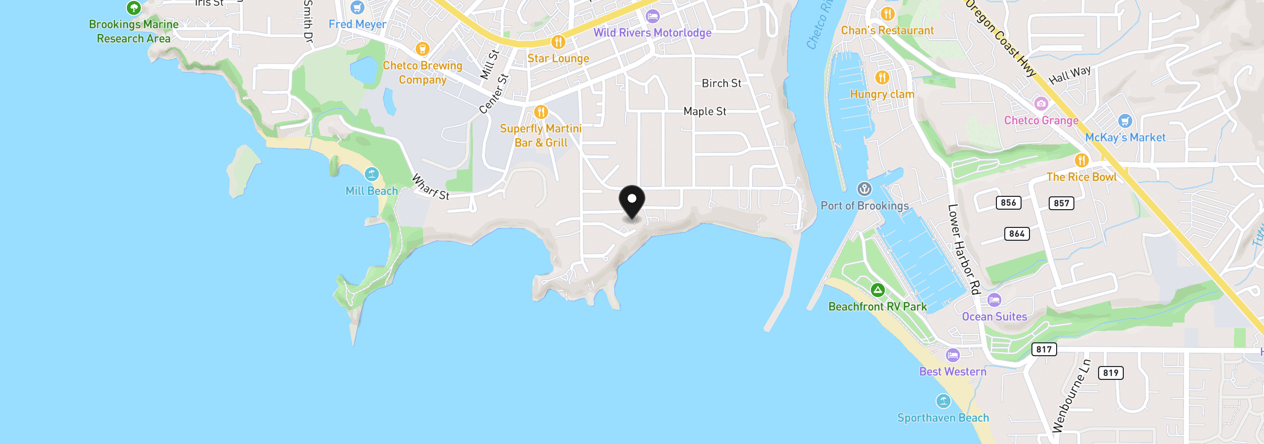 Map showing the location of 438 Buena Vista Loop, Brookings, OR 97415