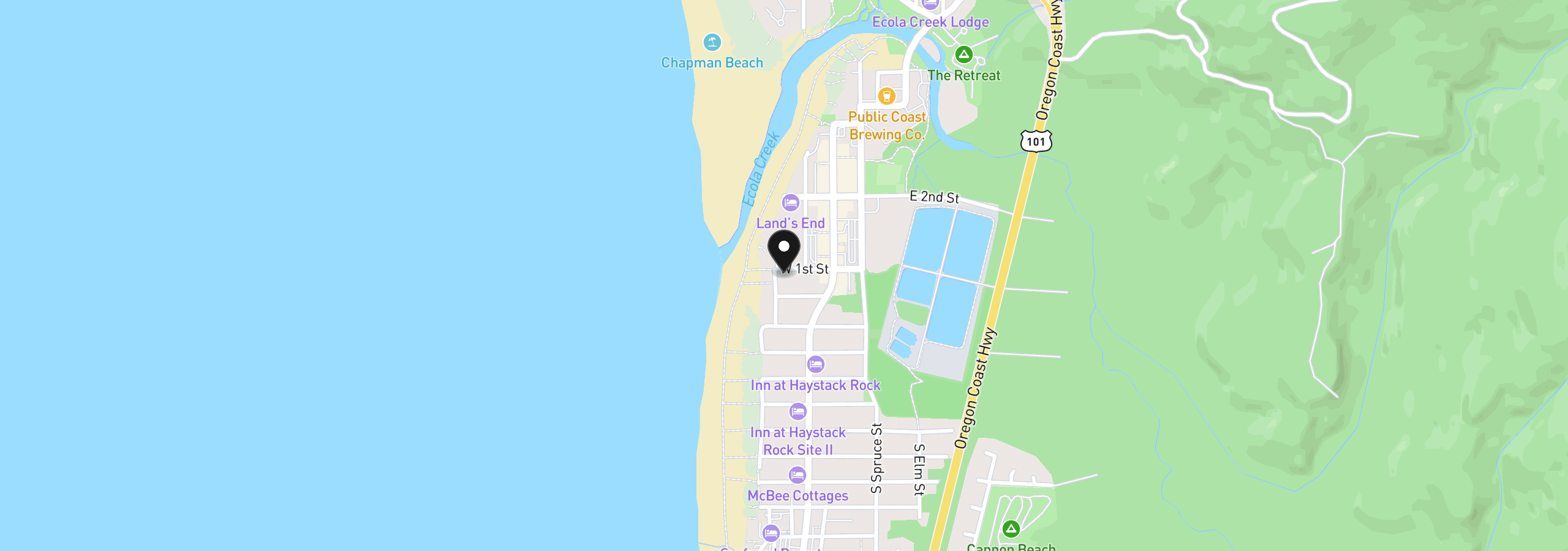 Map showing the location of 191 W 1st St, Cannon Beach, OR 97110
