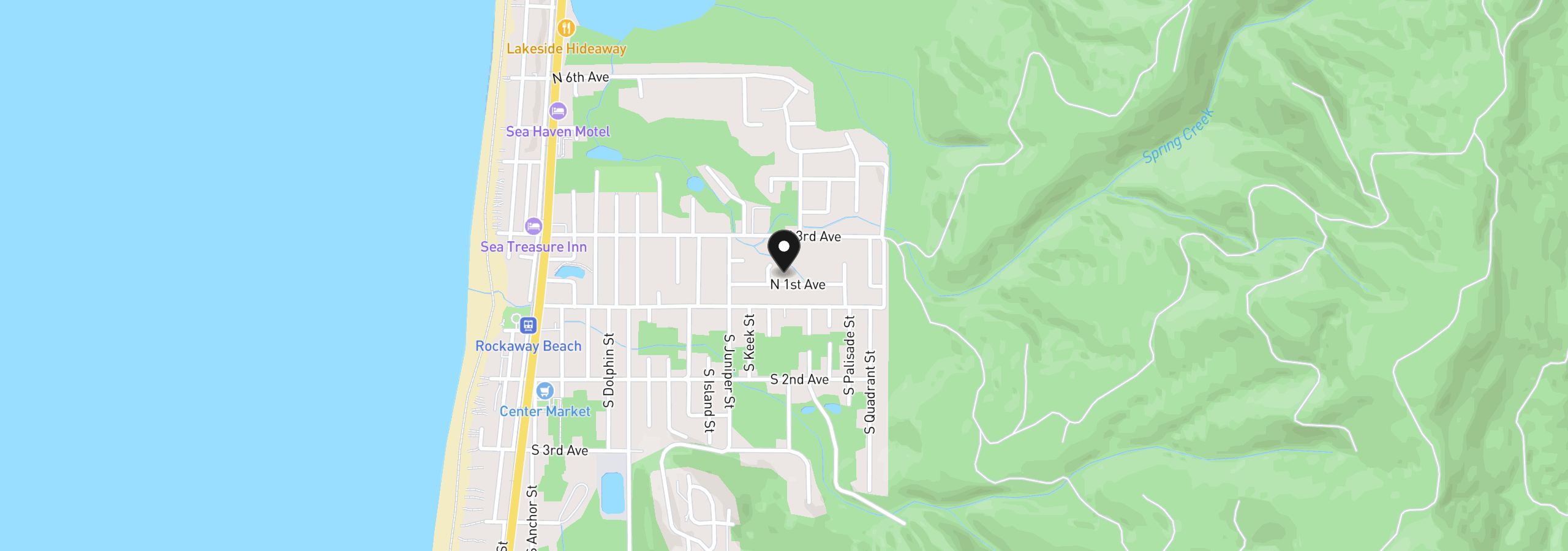 Map showing the location of 1215 N First Ave, Rockaway Beach, OR 97136