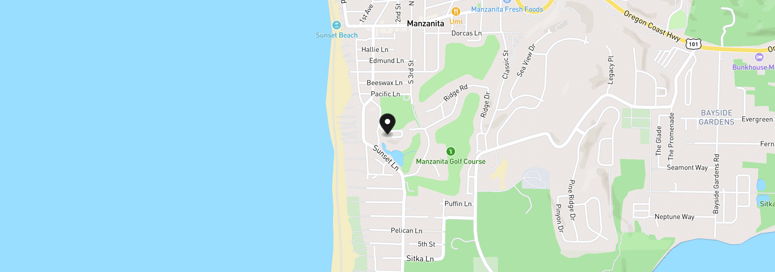 Map showing the location of 120 Bonny Ln, Manzanita, OR 97130