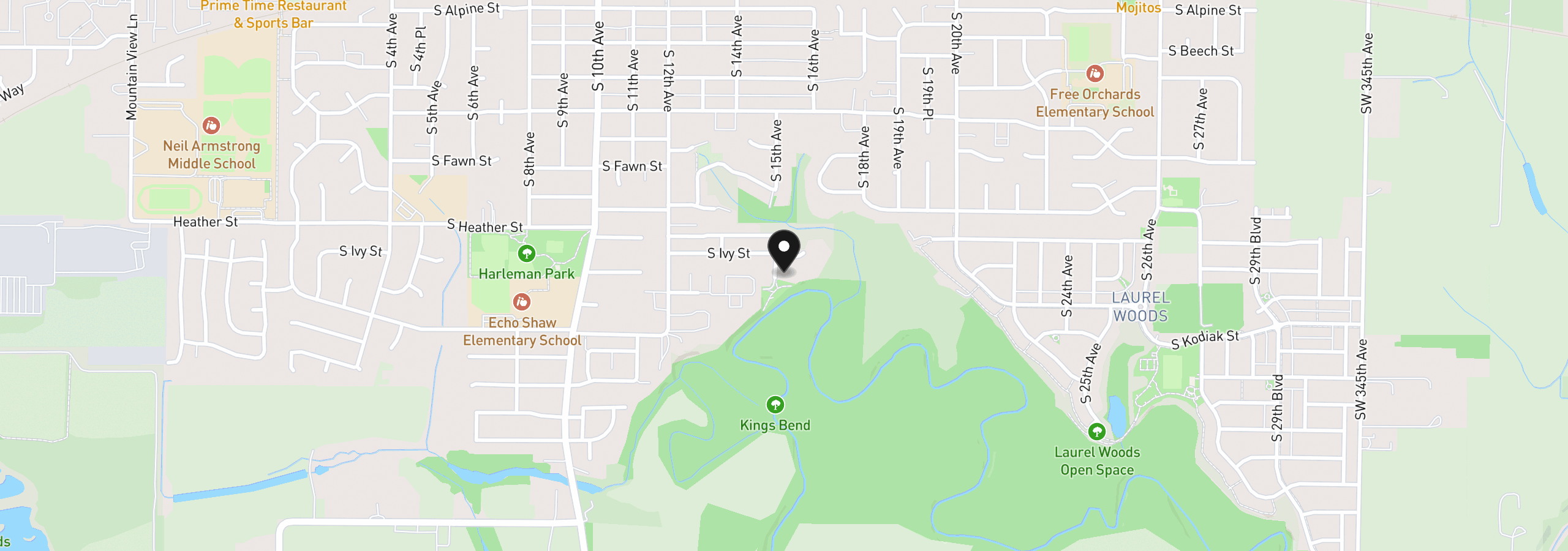 Map showing the location of 1342 S 15th Ave, Cornelius, OR 97113