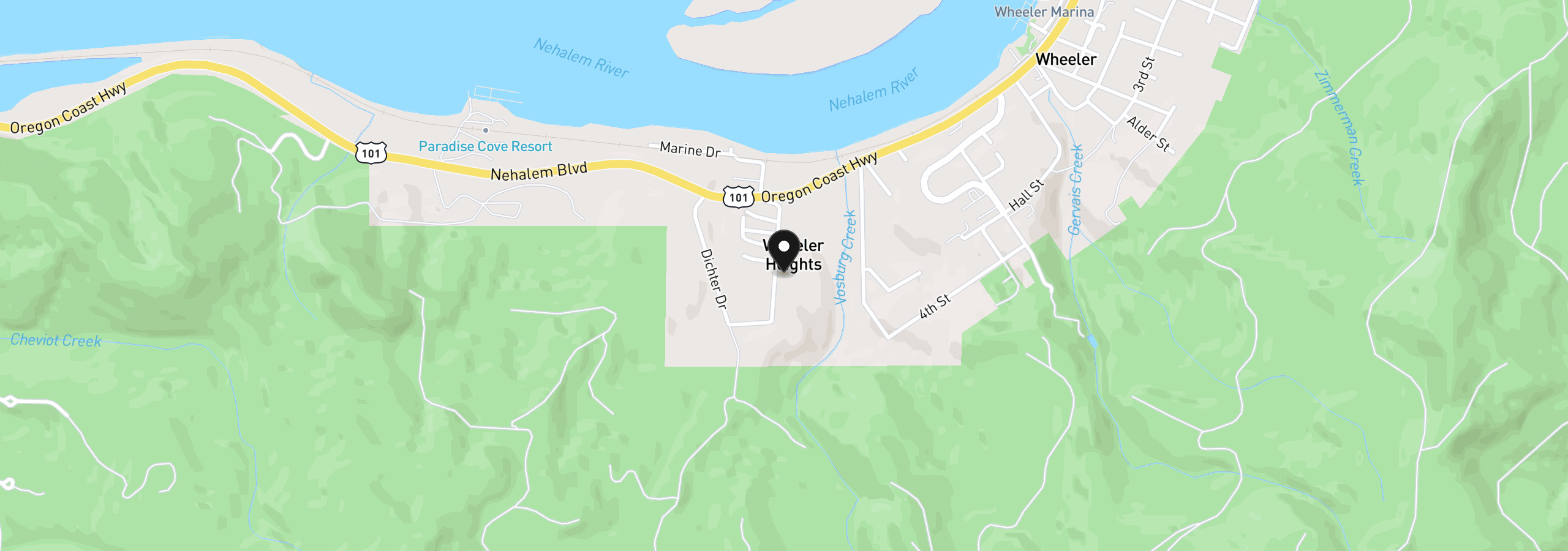 Map showing the location of 271 Pennsylvania Ave, Wheeler, OR 97147