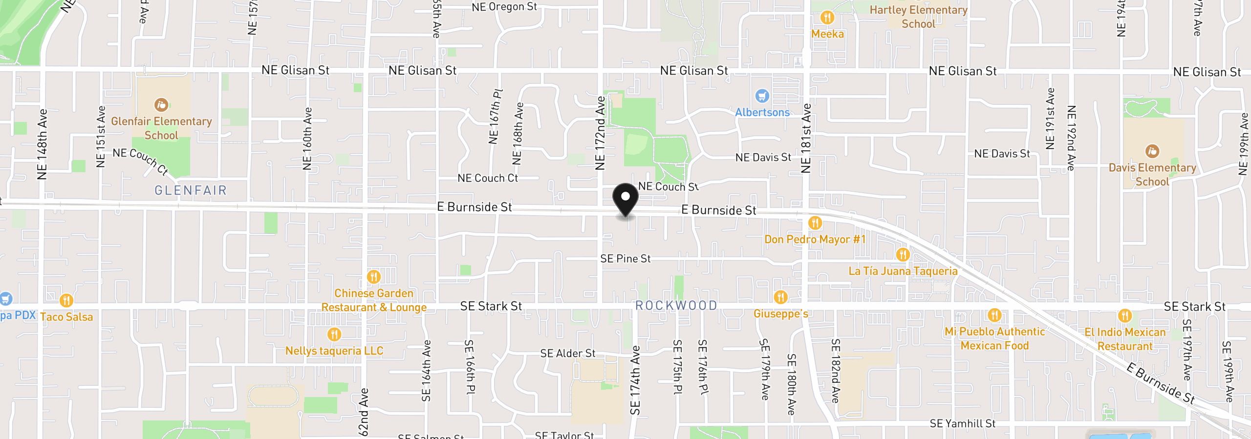 Map showing the location of 17310 E Burnside St, Portland, OR 97233