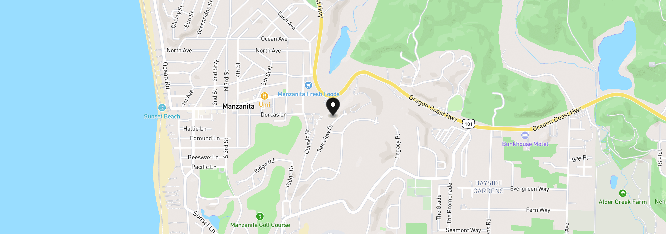 Map showing the location of Seaview drive, Manzanita, OR 97130