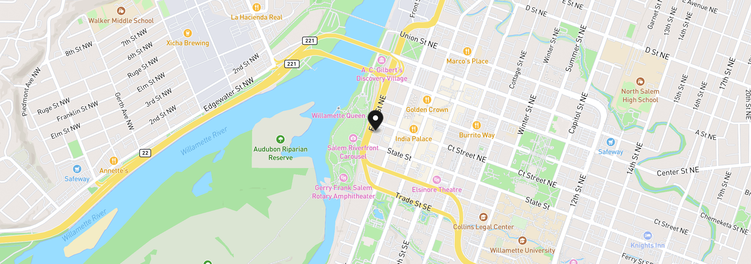 Map showing the location of 156 Front St #280, Salem, OR 97301