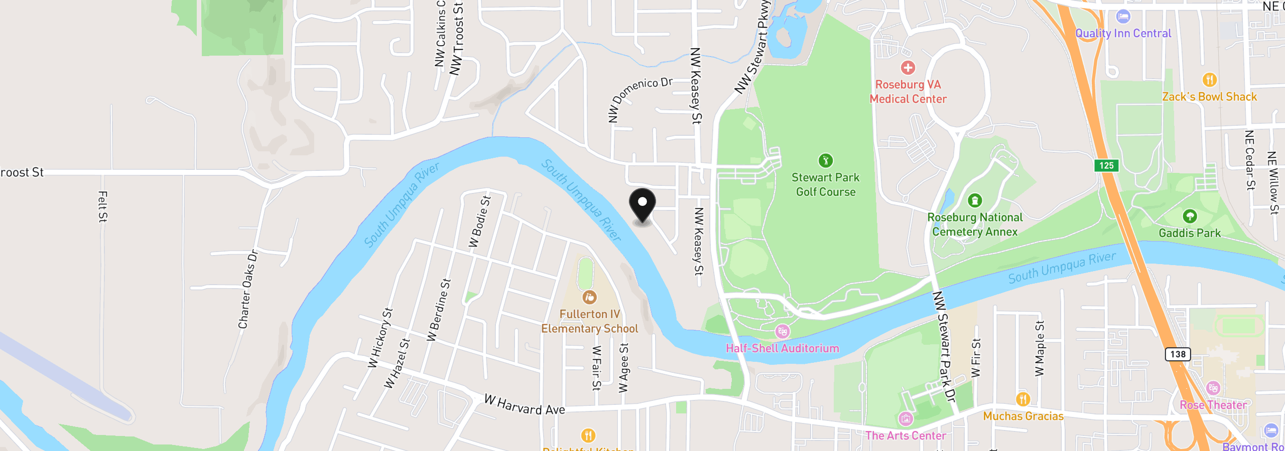 Map showing the location of 976 NW Southwater Dr, Roseburg, OR 97471