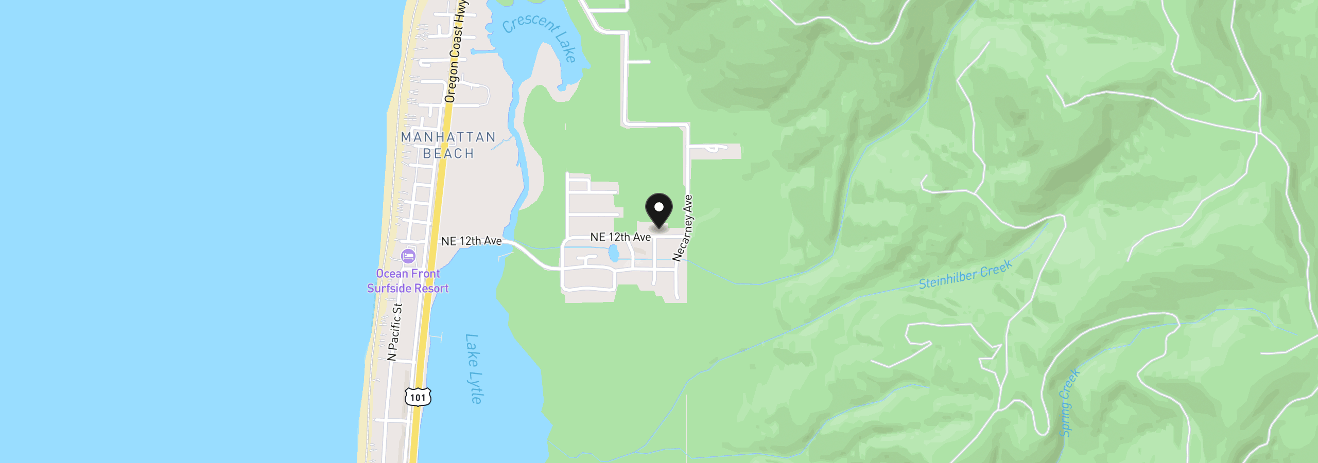Map showing the location of NE 12th Ave 18200, Rockaway Beach, OR 97136