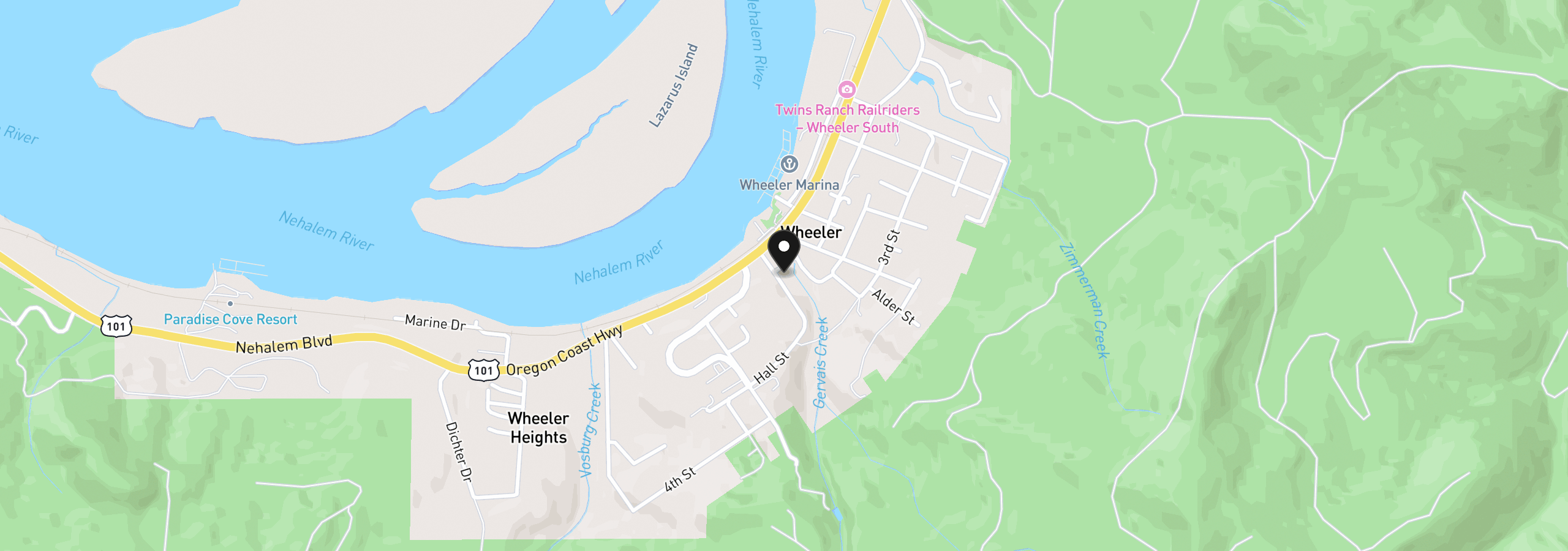 Map showing the location of 117 Hall St, Wheeler, OR 97147
